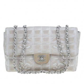 Chanel Beige Canvas CC Logo Travel Line Flap Shoulder Bag