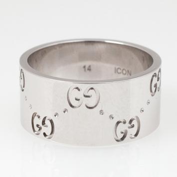 Gucci Icon White Gold Band Ring Size 54