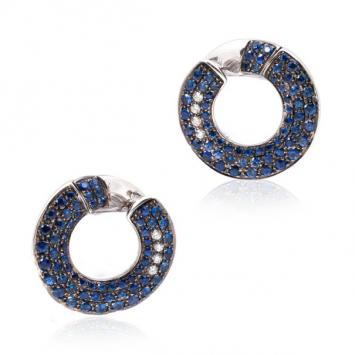 Pomellato 18 K White Gold Diamond Blue Sapphires Earrings 