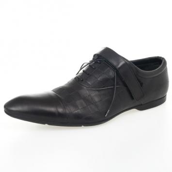 Pre Owned Louis Vuitton Black Damier Embossed Leather Richelieu Fairway Lace Up Shoes Size 42.5