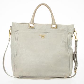 Prada Grey Leather Soft Top Handle Tote