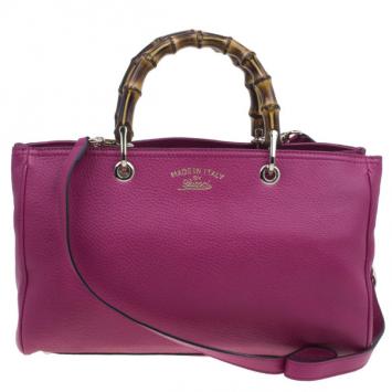 Gucci Pink Leather Bamboo Shopper Tote