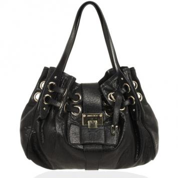 Jimmy Choo Black Riki Stamped Leather Shoulder Bag