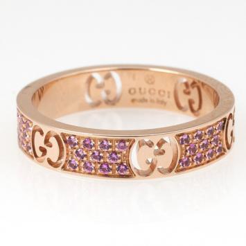 Gucci Stardust Pink Sapphires Rose Gold Thin Band Ring Size 53