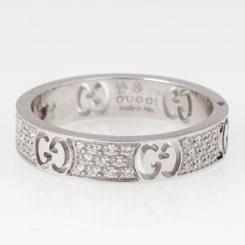 Gucci Stardust Diamond White Gold Thin Band Ring Size 53
