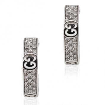 Gucci Diamond 18 K White Gold Hoop Earrings 