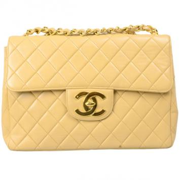 Chanel Beige Lambskin XL Jumbo Flap Bag