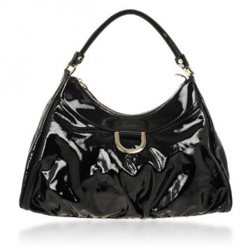 Gucci Black Patent Leather D Ring Large Hobo Bag