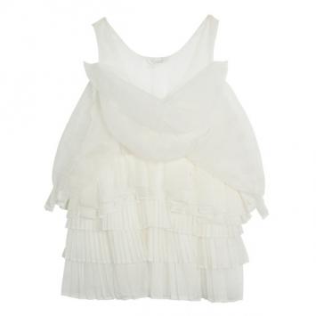 Pre Owned Chloe Beige Ruffle Silk Organza Top M