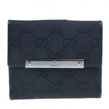 Gucci Black GG Canvas French Flap Wallet