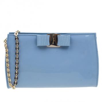 Salvatore Ferragamo Blue Patent Vara Piuma Clutch