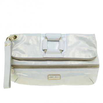 Jimmy Choo Metallic Gold Leather Mave Foldover Clutch