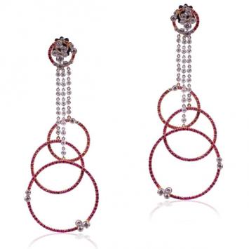 Stefan Hafner 18 K Rose and White Gold Diamond Sapphire Dangling Circles Earrings