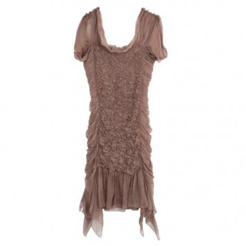 Alberta Ferretti Silk Beige Ruffled Dress M