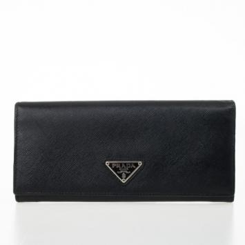Prada Black Leather Saffiano Long Flap Wallet