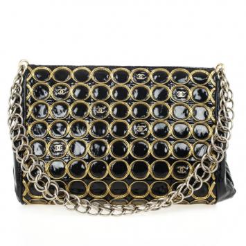 Chanel Black Patent and Gold Chain Handbag