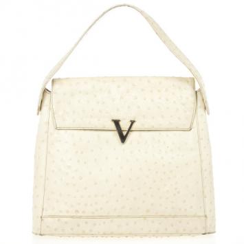Pre Owned Valentino Vintage Ivory Ostrich Flap Bag