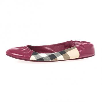 Burberry Pink Patent Cap Toe House Check Ballet Flats Size 40