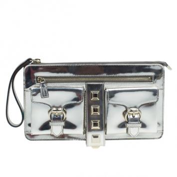 Gucci Silver Metallic Patent Wristlet