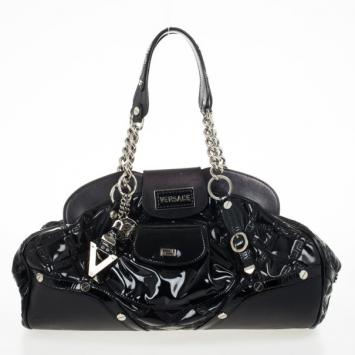 Versace Black Patent Framed Satchel