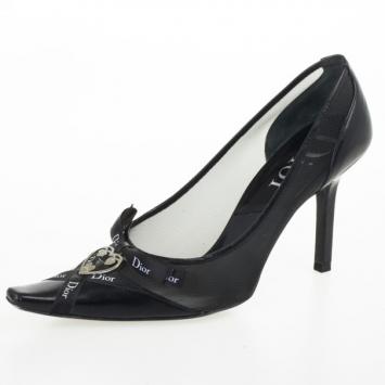 Christian Dior Black Leather Heart Logo Pointed Toe Pumps Size 36.5