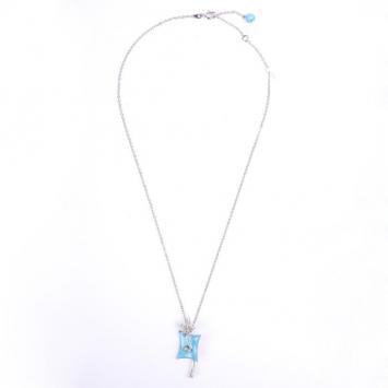 Stefan Hafner 18 K White Gold Diamond Azur Enamel Flower Pendant Necklace 