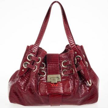 Jimmy Choo Burgundy Lizard Embossed Glazed Leather Ramona Bag