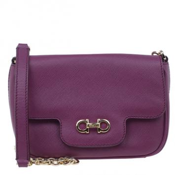 Salvatore Ferragamo Purple Saffiano Leather Gancini Icona Vit Paris Crossbody