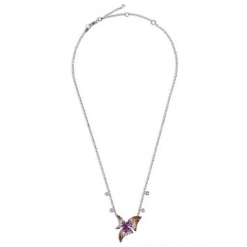 Stefan Hafner 18 K Whtie Gold Diamond and Sapphire Fancy Flower Necklace