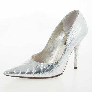 Dolce and Gabbana Silver Embossed Pointed Toe Pumps Size 37.5