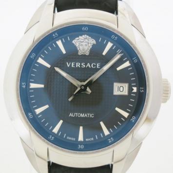 Pre Owned Versace Character SS Leather Mens Wristwatch 42 MM