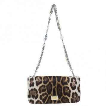 Dolce and Gabbana Small Leopard Print Pony Hair Charles Bag