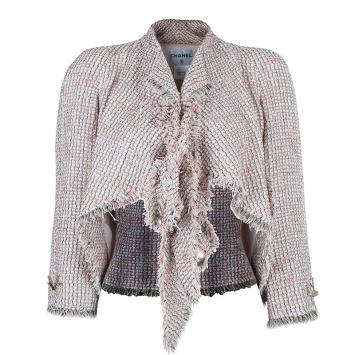 Pre Owned Chanel Salmon Pink Tie-Front Boucle Jacket S