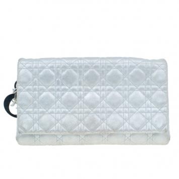 Dior Metallic Silver Leather Cannage Midnight Clutch