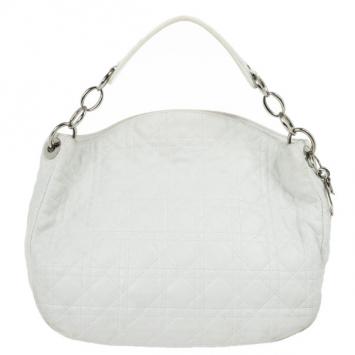 Christian Dior White Quilted Leather Cannage Medium Lady Dior Hobo Bag