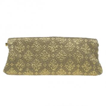 Prada Gold Fabric Floral Brocade Clutch