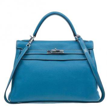 Hermes Turquoise Blue Clemence Kelly Palladium Hardware 32