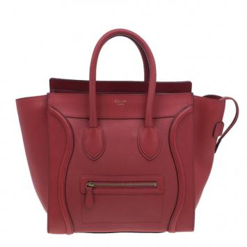Celine Red  Pomelo Leather Mini Luggage Tote