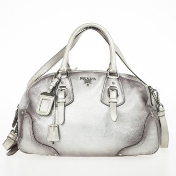 Prada Metallic Silver Cervo Antik Leather Bauletto Bag