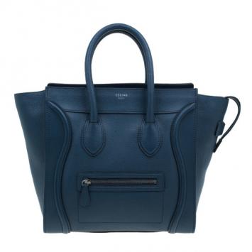 Celine Navy Blue Pomelo Leather Mini Luggage Tote