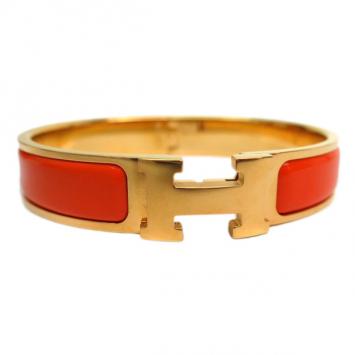 Hermes Clic Clac H Orange Enamel Gold-Plated Bracelet PM