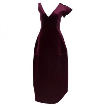Emporio Armani Crimson Neoprene Velvet Structured Gown S
