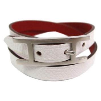 Hermes Behapi Double Tour White and Red Leather Bracelet XS