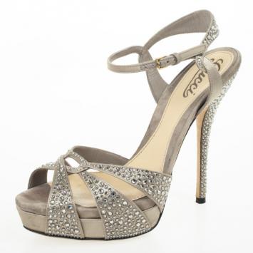 Gucci Sophia Etoile Strappy Crystal Satin Platform Sandals Size 37