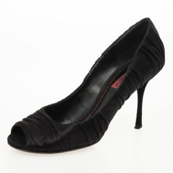 Dolce and Gabbana Black Pleated Satin Peep Toe Pumps Size 36