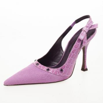Escada Purple Pony Hair &amp; Croc Embossed Slingback Sandals Size 36