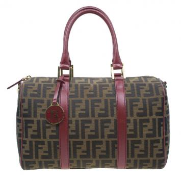 Fendi Red Canvas Zucca Jacquard Boston Bag
