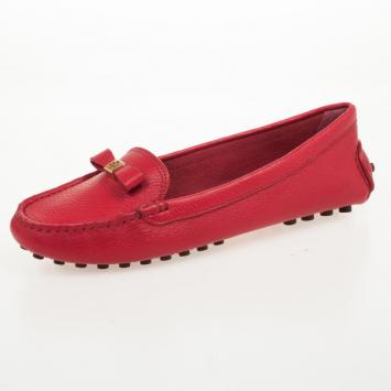 Tory Burch Red Leather 'Ludlow' Drivers Size 38