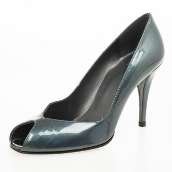 Stuart Weitzman Metallic Patent Victoria Peep Toe Platform Pumps Size 38.5