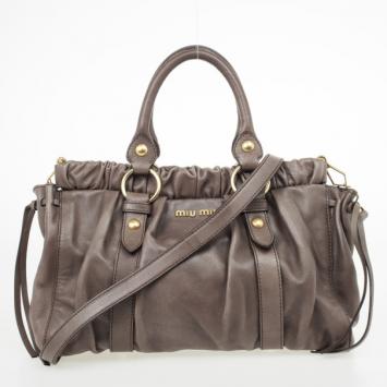 Miu Miu Grey Lux Leather Soft Shopping Top Handle Bag